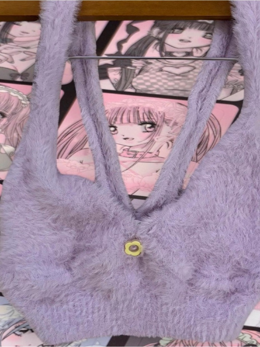 For Love And Lemons Lavender Fuzzy Bandeau Bralette with Yellow Flower
